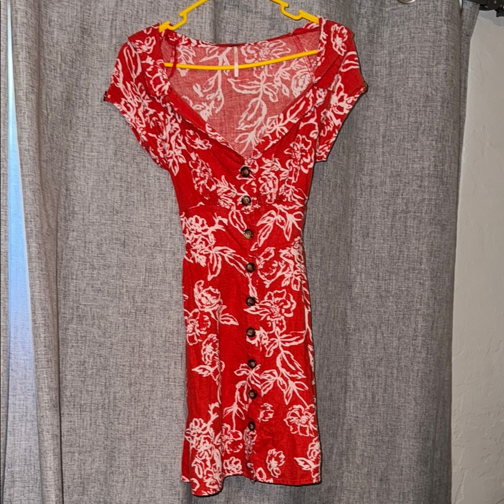 Floral Red Button-Down Dress w/ POCKETS!: Free People